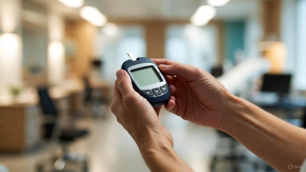 Patient checking blood sugar levels to prevent diabetic neuropathy